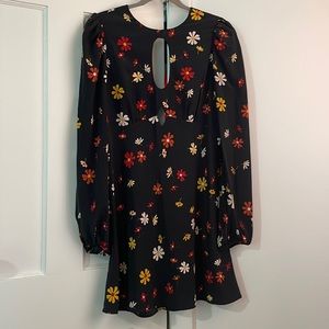 Wayf black floral 60s inspired dress